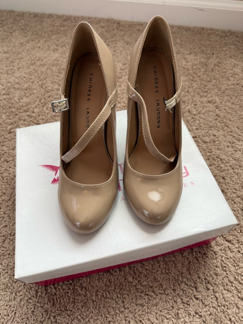 Chinese Laundry Beige Patent Mary Jane Heels